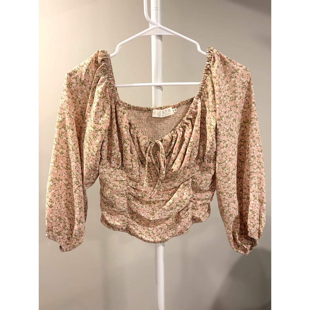 Renā Fair French Parisian Girl Top Ruched Milkmaid Top Long Puff Sleeve Small